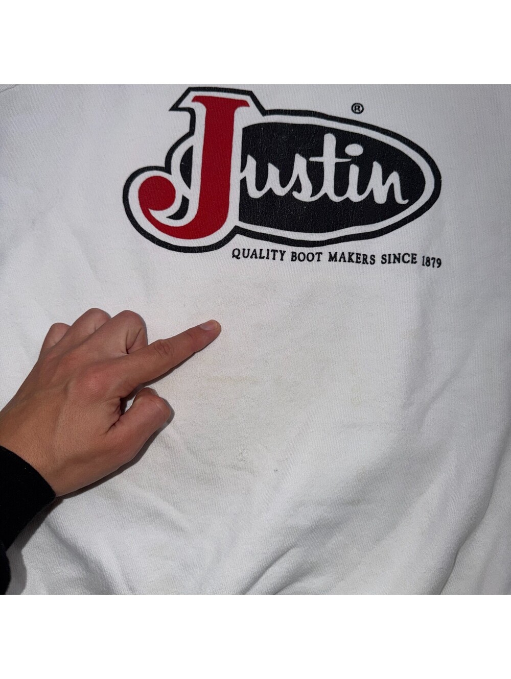 VTG Justin Boots Logo Promo Sweatshirt White Western Cowboy USA XL 1980s 80s - Picture 10 of 13